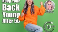 Photo of cool grey hair old lady hands fists yell wear sweater jeans shoes isolated on green color background. These 4 Daily Moves Keep My Back From Feeling 70 at 58, Cover