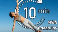 Side plank yoga pose with extended arm under the clear blue sky,