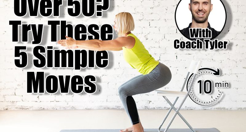 Yoga with a chair. Fit adult caucasian woman practice squat with props on a mat in loft white studio indoor, selective focus. Fitness, workout, trainer, sport, healthy lifestyle, concept. 5 Gentle Strength Moves That Keep Women Over 50 Lean and Pain-Free. Cover