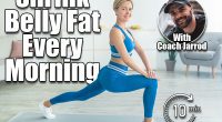 Stay Home Workout, Sport And Healthy Lifestyle. Profile side view of cheerful middle-aged woman doing forward walking lunges, exercising at home on yoga mat and looking at camera, free copy space