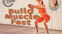 5 Muscle-Building Moves You Can Do in Just 20 Minutes, Cover, Coach Cara, Athletic adult woman doing squat exercise outdoors against concrete wall