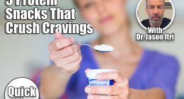 5 Protein-Packed Snacks That Killed My Cravings After Menopause. cover. Happy young woman eating yogurt in kitchen