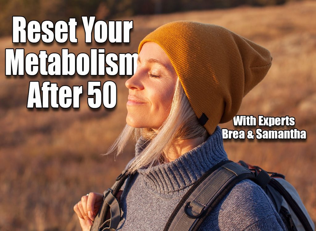 Middle age woman stretching arms breathing fresh air in a forest in autumn. Female traveler spends their vacations going hiking