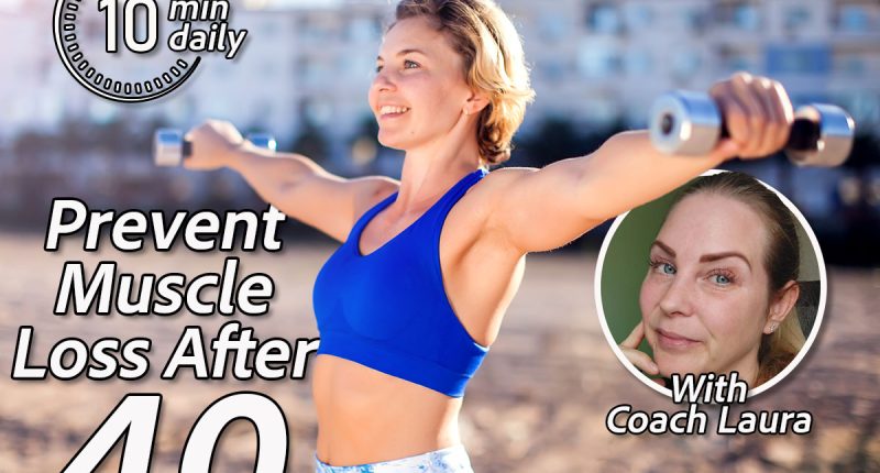 Laura Caddy. 6 Fitness Habits for Women To Prevent Muscle Loss After 40 Cover. Woman with short blond hair training with dumbbells outdoor. People, fitness and healthcare concept