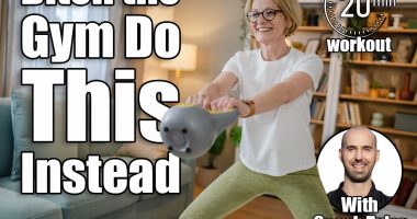 One mature caucasian blonde woman training with kettlebell girya russian bell at home female exercise in her apartment healthy lifestyle concept. 6 Kettlebell Moves That Replace Your Entire Gym Routine After 40, cover