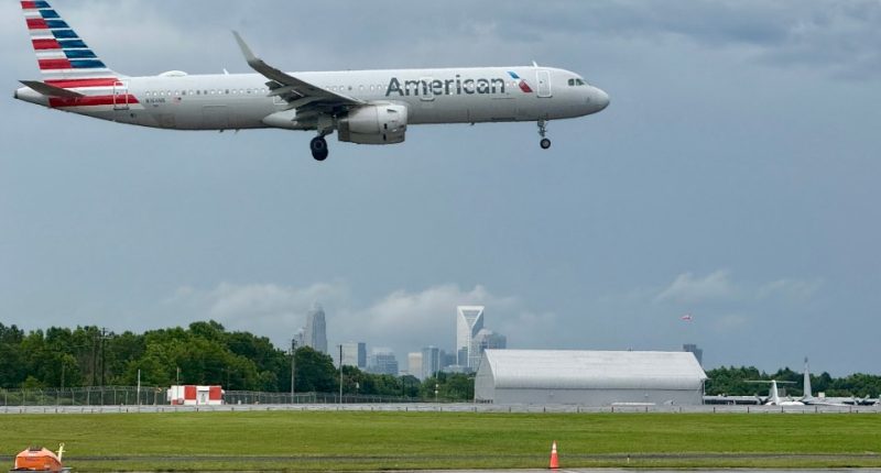 American Airlines plane landing.