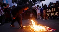 Anti-ICE protesters in Los Angeles spit on and burn American flag