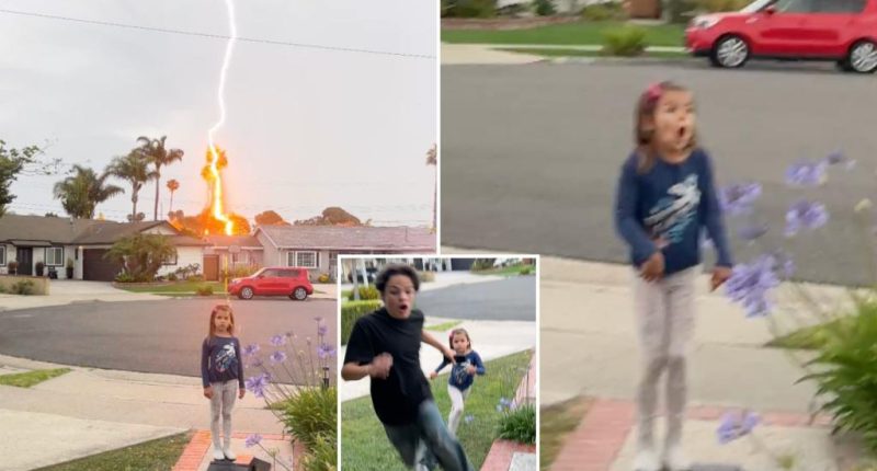 California thunderstorm lightning strikes behind Tiffanie Buckner daughter Penelope: video