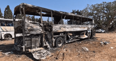 Burned-out bus.