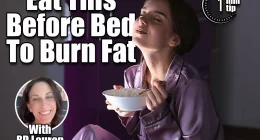 Happy young woman eating food near refrigerator at night. cover. Cottage Cheese & 4 Foods That Burn Fat After 45 In Your Sleep