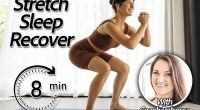 Positive caucasian young brunette woman squats exercising on mat at home. Girl is engaged in fitness wear sportswear. Healthy lifestyle concept. Coach Rebecca Stewart. Do These 4 Moves Before Bed To Wake Up Stronger and More Mobile. Cover