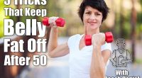 active middle aged woman workout with dumbbells. Do These 5 Things Every Day To Keep Belly Fat Off After 50 , cover