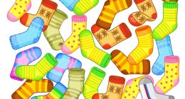 Illustration of a children's game: find one unique sock among many.