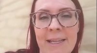 Woman reporting on homes damaged by a social media trend.