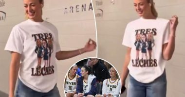 Fever's Sophie Cunningham wears 'Tres Leches' shirt with Caitlin Clark, Lexie Hull faces