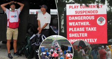 Final round of US Open in weather delay as rain soaks Oakmont
