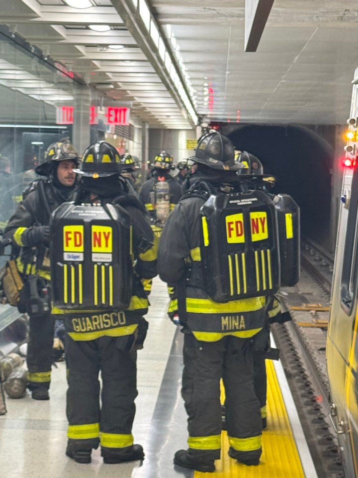 Firefighters in Grand Central Terminal.