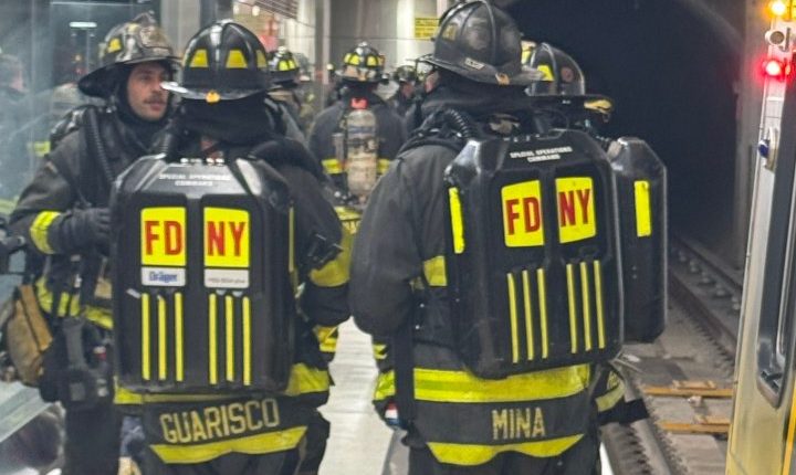 Firefighters in Grand Central Terminal.