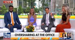 Fox News hosts discussing oversharing at the office.