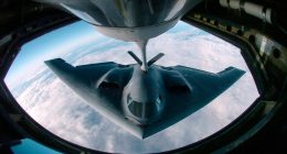 B-2 Spirit bomber mid-air refueling.
