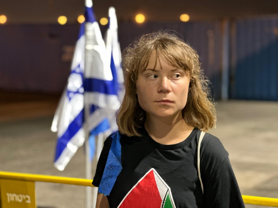 Greta Thunberg arriving on dry land.