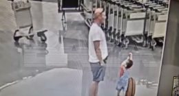 CCTV footage of a man throwing a toddler to the ground.