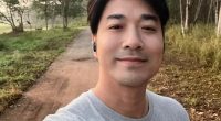 Selfie of Ruangsak Loychusak, a Thai singer who survived a plane crash, on a path.