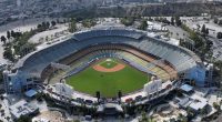 Aerial view of Dodger Stadium.