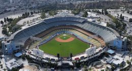 Aerial view of Dodger Stadium.