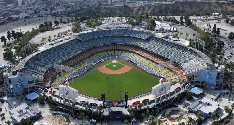 Aerial view of Dodger Stadium.