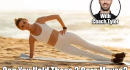 Young european woman standing in side plank amidst her workout, illuminated by the gentle sunset. Her silhouette gracefully contrasts against the softly colorful horizon. If You Can Hold These 3 Positions, Your Core’s Stronger Than You Think. cover