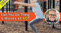 If You Can Perform These 5 Moves at 60, Your Body’s Decades Younger, Cover, Coach Luke Carlson. Good morning. Happy aged woman doing squats and exercising in the open air