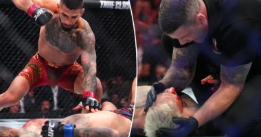 Ilia Topuria delivers first-round KO of Charles Oliveira to win lightweight title