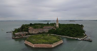 Aerial view of Poveglia Island in the Venetian Lagoon.