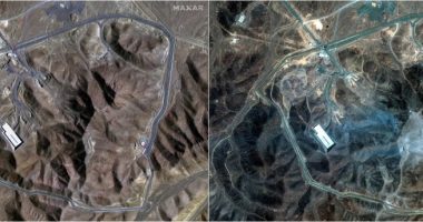 Satellite imagery comparison showing a site before and after an apparent explosion.