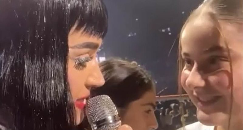 Katy Perry invites young girl on stage and records message for teacher