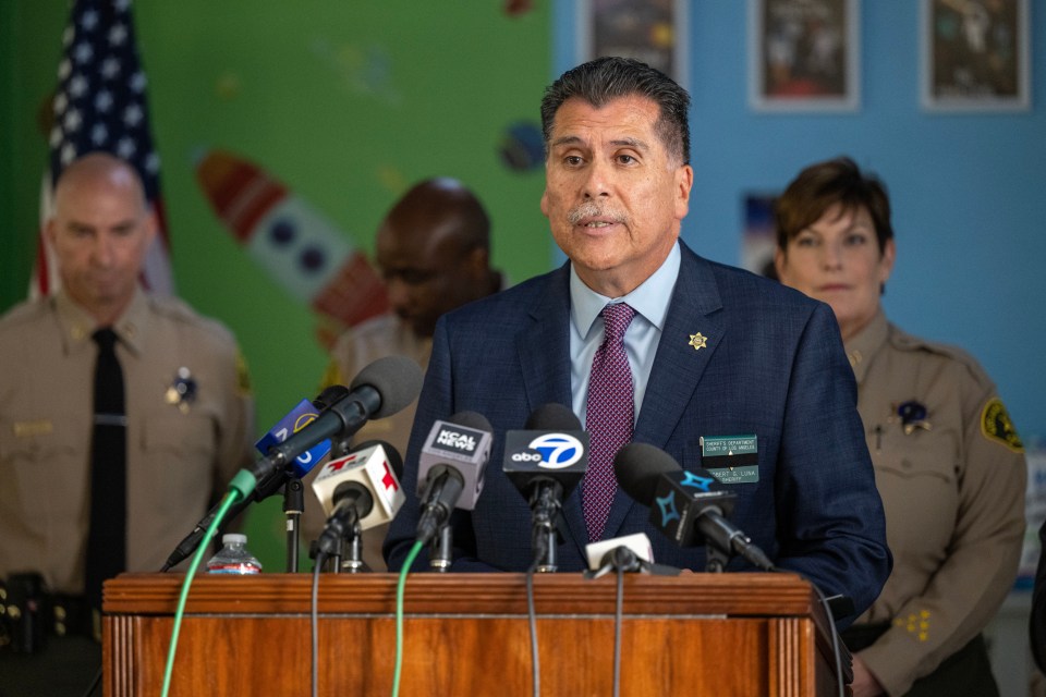 Sheriff Robert Luna speaking at a press conference.