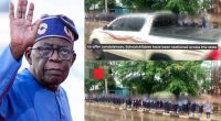 Makurdi students stand in heavy rain as cars splash water while welcoming Tinubu amid Benue attacks