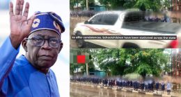 Makurdi students stand in heavy rain as cars splash water while welcoming Tinubu amid Benue attacks