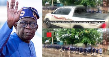 Makurdi students stand in heavy rain as cars splash water while welcoming Tinubu amid Benue attacks