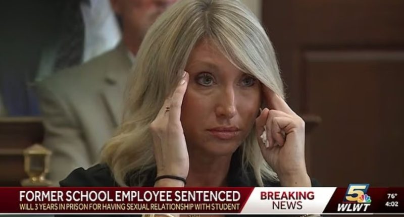 A woman sentenced to three years in prison for having a sexual relationship with a student.