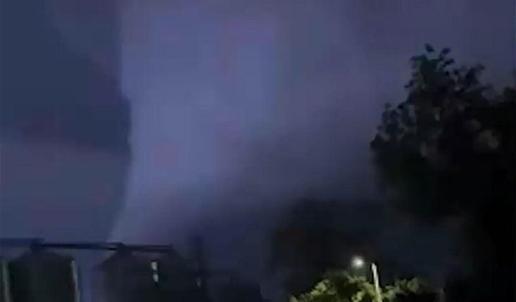 Nighttime video of a large wedge tornado near Enderlin, ND.