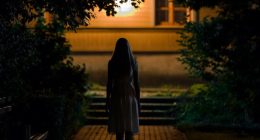 An image collage containing 1 images, Image 1 shows Silhouette of a woman walking away at night