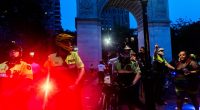 NYPD officers in Washington Square Park following the NYC Pride March.