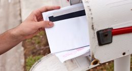 A hand retrieving mail from a mailbox.