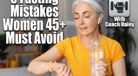 Sporty senior lady with bottle of water checking her watch or fitness tracker, resting on couch after domestic workout. Aged woman staying hydrated during sports training, leading healthy lifestyle. Over 45? Stop Making These 5 Fasting Mistakes That Ruin Weight Loss. Cover