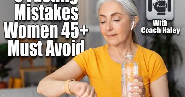 Sporty senior lady with bottle of water checking her watch or fitness tracker, resting on couch after domestic workout. Aged woman staying hydrated during sports training, leading healthy lifestyle. Over 45? Stop Making These 5 Fasting Mistakes That Ruin Weight Loss. Cover
