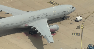 Royal Air Force airplane on tarmac.