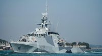 HMS Spey (P234) departing Portsmouth.