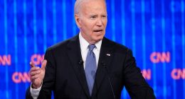 President Biden speaking at a presidential debate.